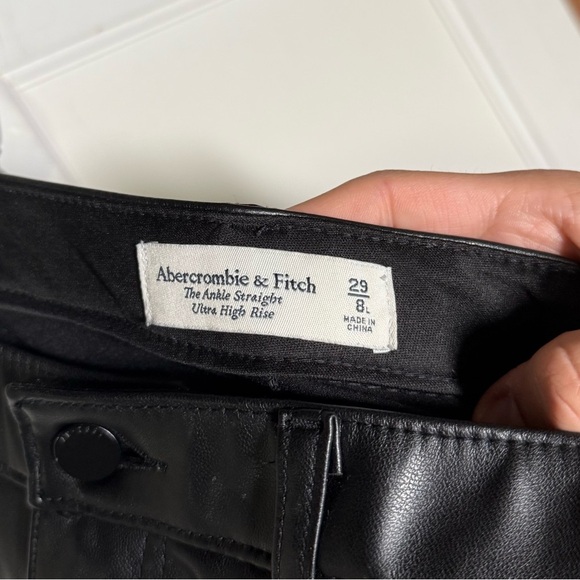 Abercrombie Ankle Straight Ultra High Rise Faux Leather Pants Black Sz 29/8 LONG - Picture 7 of 9